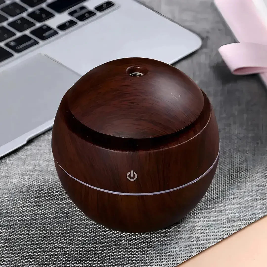 Umidificador e Difusor Ultrassônico Luzes Madeira USB