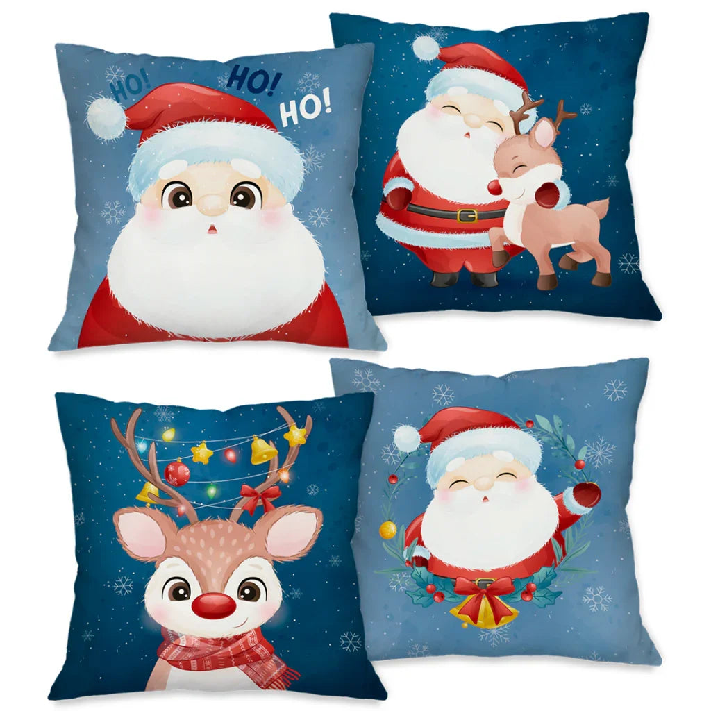 Kit com 4 Capas para Almofadas Decorativas Natal Papai Noel