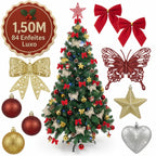 Kit Completo de Árvore de Natal 1,5m com 84 Enfeites