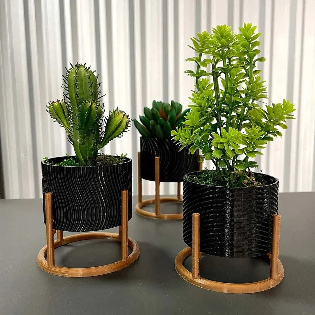 Trio de Vasos Cachepot com Suporte Para Cactos ou Suculentas